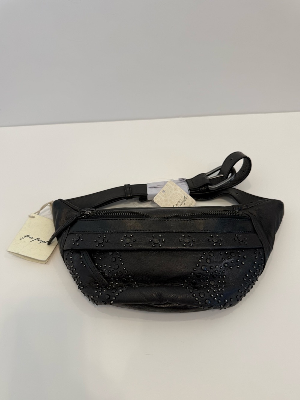 NWT Free People Ana Adorned Sling Bag Black Leather Studded Crossbody Bag Boho